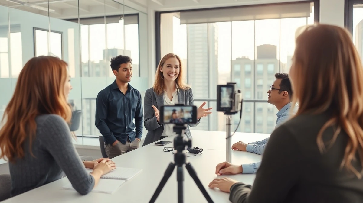 Claire Zau and Lightspeed team recording a podcast in a modern office, representing creator-led venture capital.