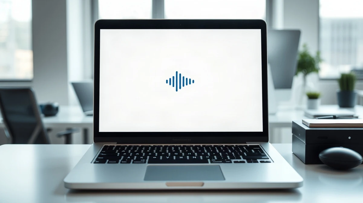 MacBook displaying Meta AI assistant with dictation interface on a desk