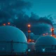 Natural gas storage facility at dusk highlighting energy supply infrastructure