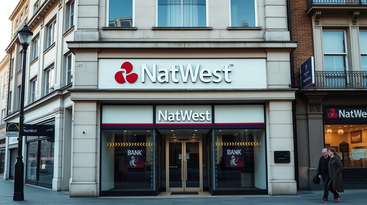 NatWest bank branch exterior in London on a sunny morning