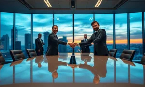 Nvidia and Hugging Face executives shaking hands in a modern boardroom