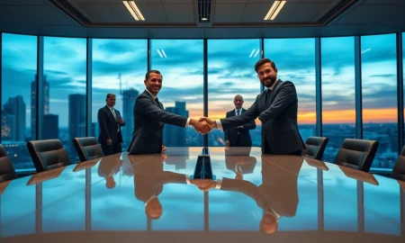 Nvidia and Hugging Face executives shaking hands in a modern boardroom