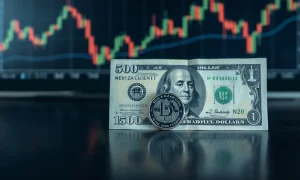 New Zealand Dollar coin and US Dollar banknote on a trading desk
