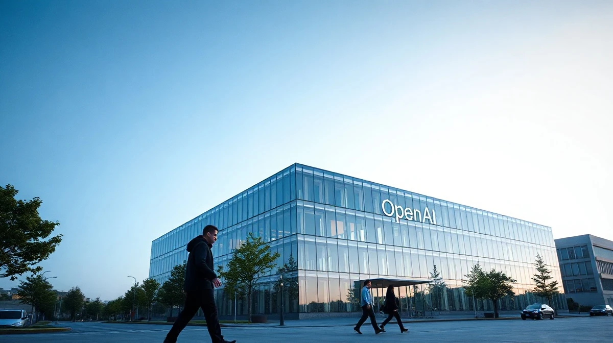 Exterior of a modern glass office building in San Francisco, representing OpenAI's headquarters.