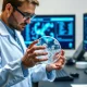 Scientist examining living human skin tissue sample in a modern biotech laboratory