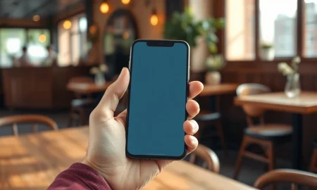 Person using a read-it-later app on a smartphone in a coffee shop