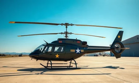 Robinson R66 helicopter on tarmac at Army flight training facility