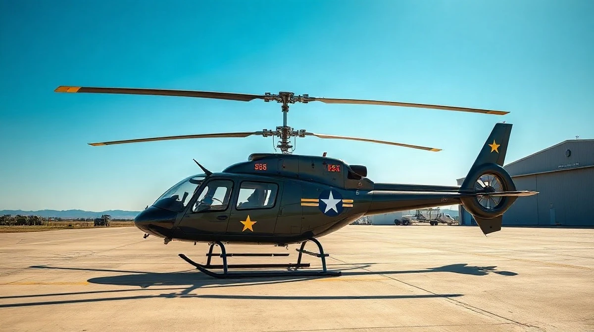 Robinson R66 helicopter on tarmac at Army flight training facility