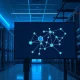 AI data center with network graph on screen, representing AI development and security concerns