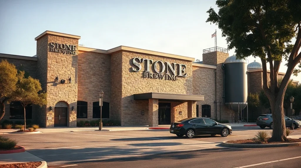Exterior of Stone Brewing's Escondido brewery in California, site of 220 layoffs announced by Sapporo USA.