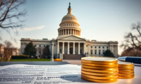 California State Capitol building in Sacramento, with a stack of gold coins and a tax form in the foreground, symbolizing the billionaire tax debate.