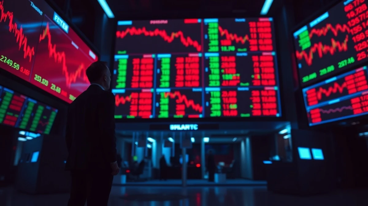 Trading floor with red stock charts after tech sell-off losses at Situational Awareness fund
