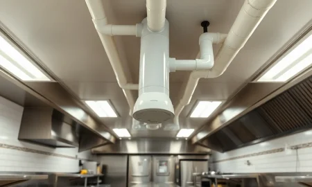 Sonic Fire Tech's acoustic fire suppression system installed in a commercial kitchen ceiling