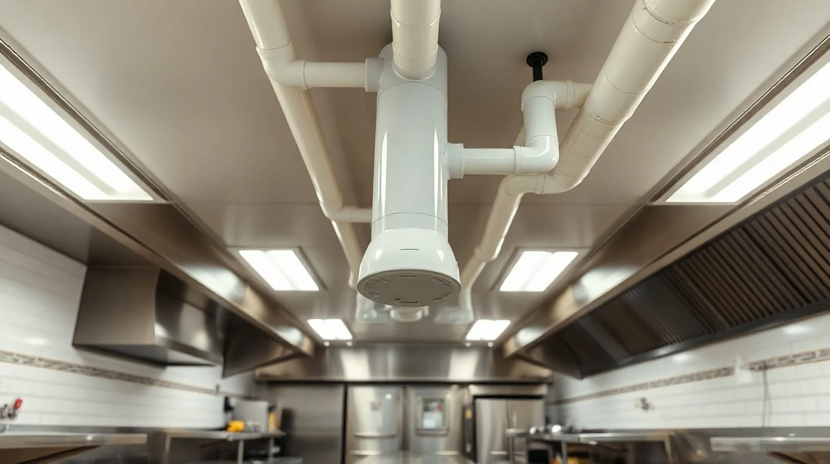 Sonic Fire Tech's acoustic fire suppression system installed in a commercial kitchen ceiling