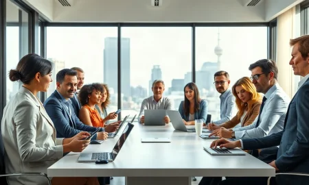 Stability AI executives and entertainment industry partners in a modern boardroom discussing AI tools