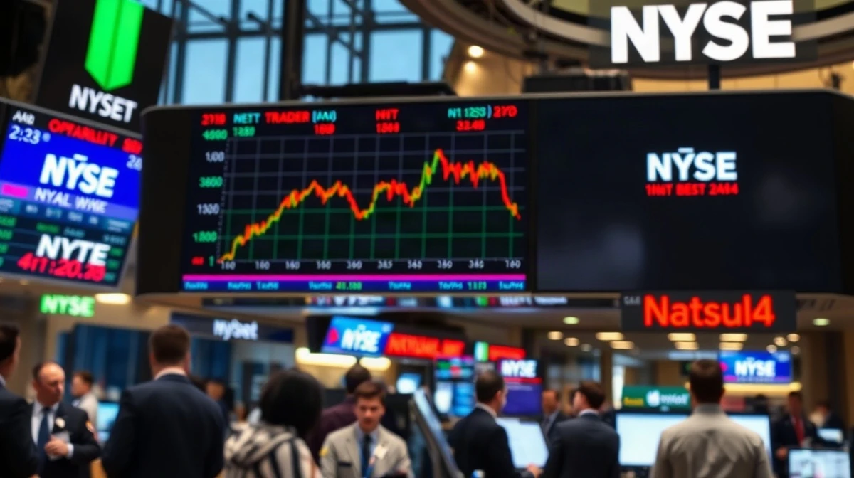 Stock market ticker board showing mixed trading ahead of Nvidia earnings