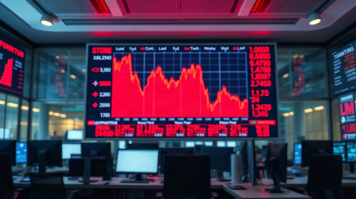 Stock market display showing red declining charts during a selloff