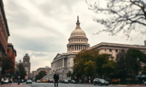 US Capitol building with subtle financial charts overlay, representing economic forecast