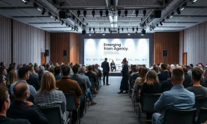 TechBBQ 2026 conference hall in Copenhagen with a panel discussion on AI sovereignty on stage