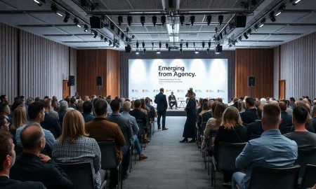 TechBBQ 2026 conference hall in Copenhagen with a panel discussion on AI sovereignty on stage