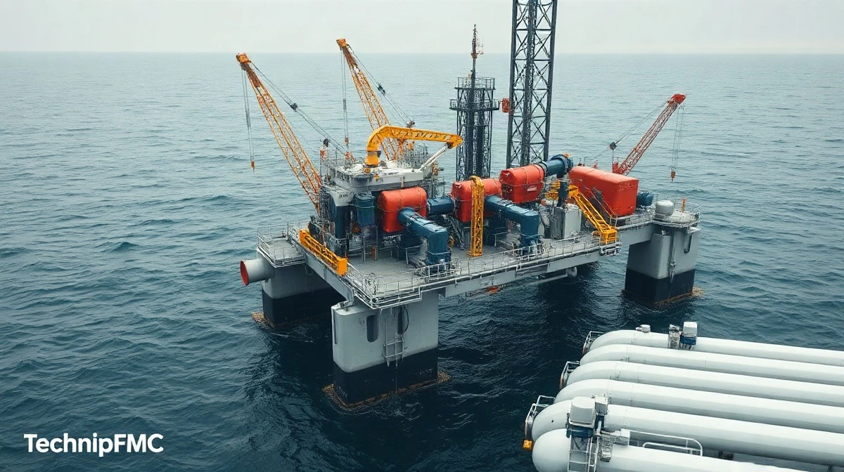 Offshore oil and gas platform at sea representing TechnipFMC's subsea engineering business