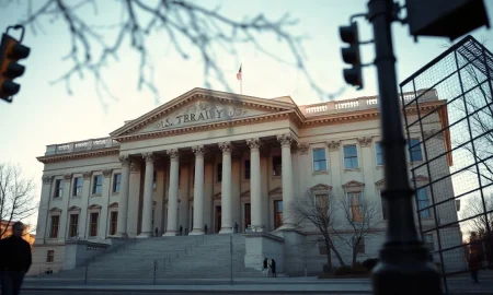 U.S. Treasury Building in Washington D.C. on a clear morning, symbolizing fiscal policy and market influence.