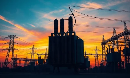 High-voltage power transformer at an electrical substation in the U.S., central subject of Trump's executive order on foreign grid equipment.