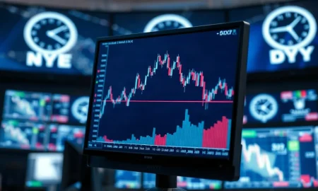 Financial monitor showing US Dollar Index chart with price action near 100 level