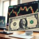 US dollar banknote with forex charts on a monitor in a trading office