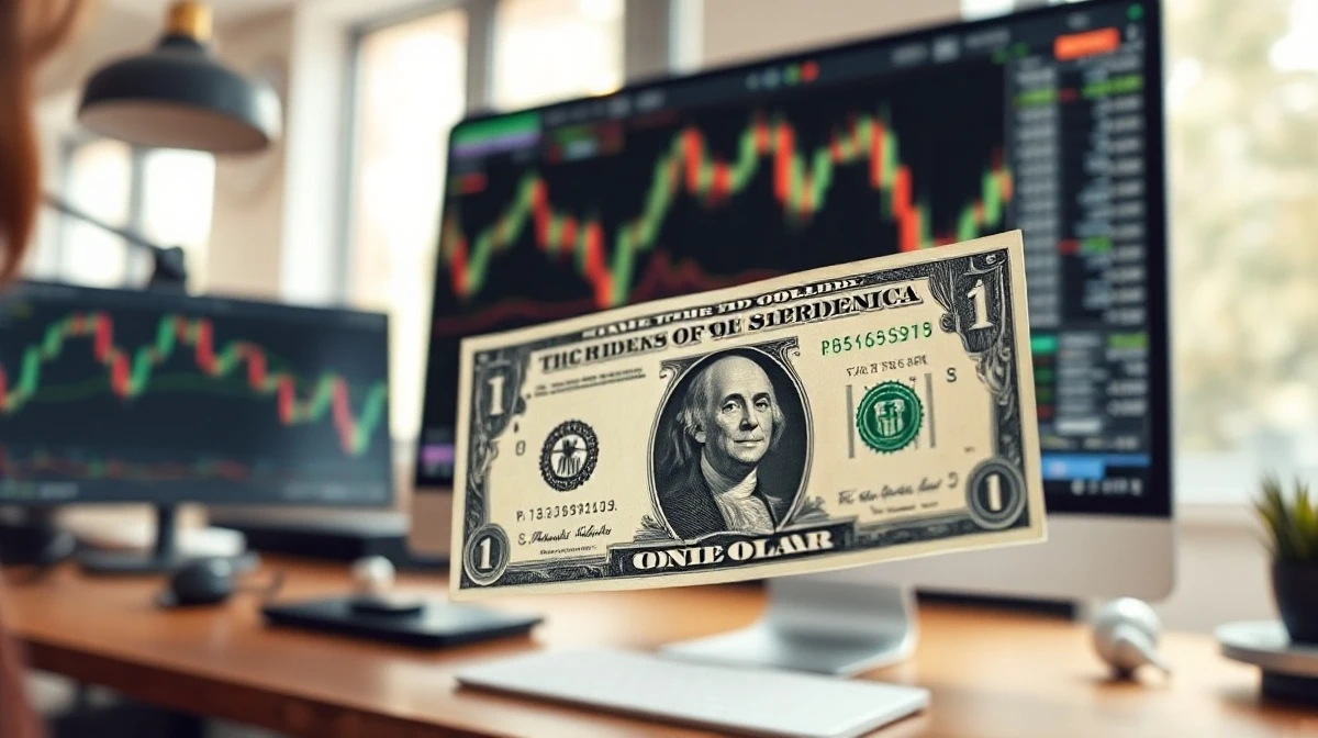 US dollar banknote with forex charts on a monitor in a trading office