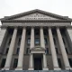 US Treasury building in Washington, DC, on a cloudy day