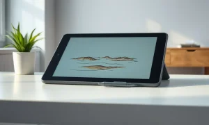 Wacom Movinkpad 11 tablet with Pro Pen 3 stylus on a desk, showing a digital sketch