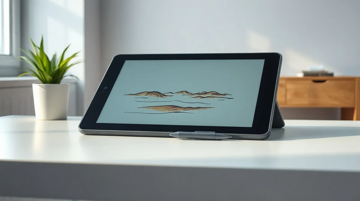 Wacom Movinkpad 11 tablet with Pro Pen 3 stylus on a desk, showing a digital sketch