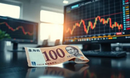 Japanese Yen banknotes and a financial chart on a desk, symbolizing currency market uncertainty