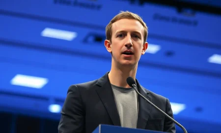 Mark Zuckerberg speaking at a tech event about Meta's AI vision
