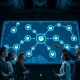 Security analysts monitoring AI agent network in a modern SOC, with green and red status indicators on screen