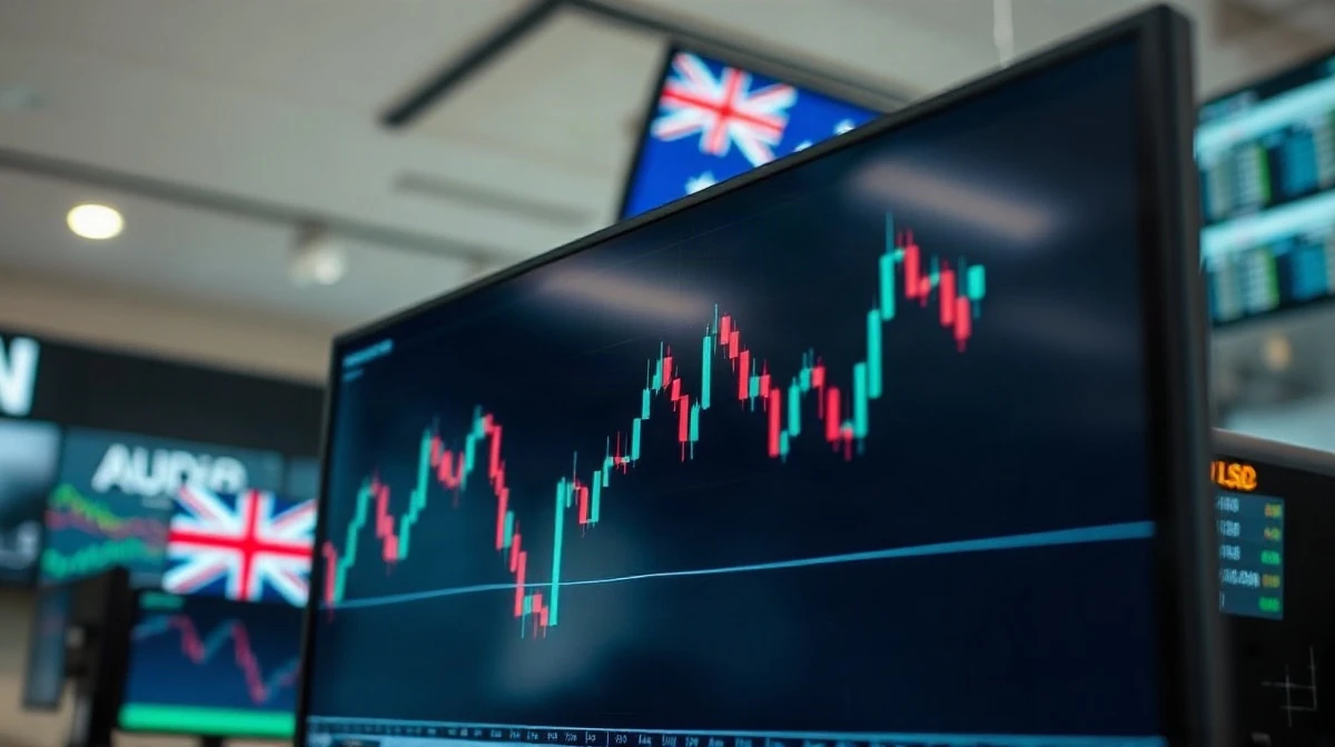 AUD/USD currency chart on a trading screen amid Australian dollar market analysis