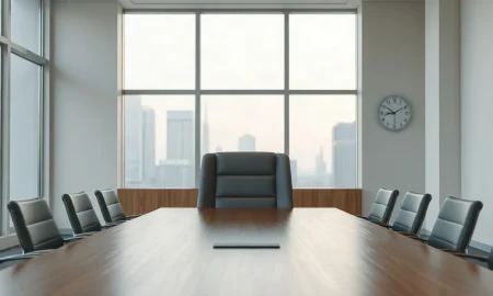 Empty executive chair in a corporate boardroom reflecting Automattic leadership vacancy