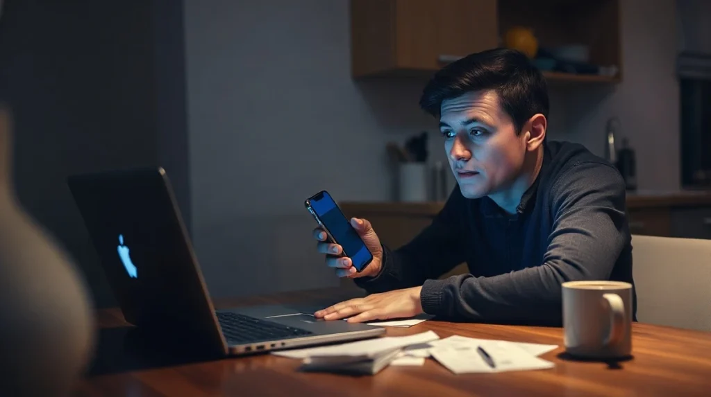 Person at a laptop holding a payment card, illustrating AI shopping agent fraud risk