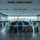 Empty office desks at Campbell's headquarters after workforce reduction