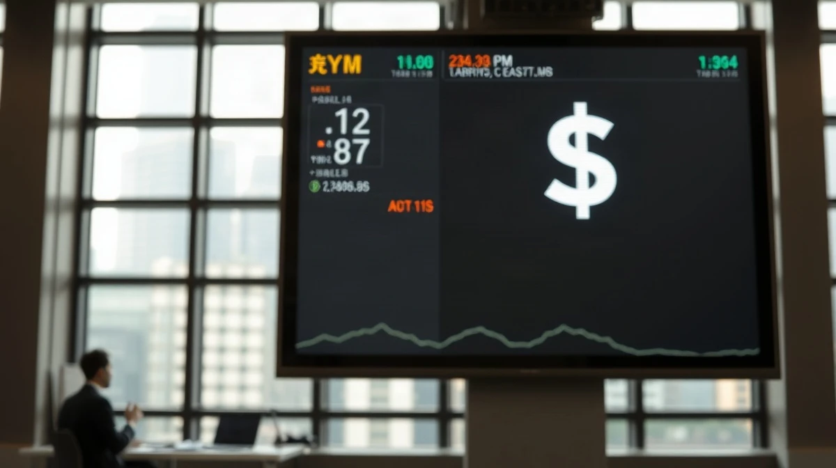Digital currency exchange board showing Yen and US Dollar symbols in a Tokyo financial district.