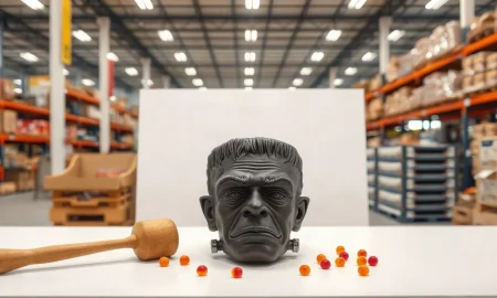 Chocolate Frankenstein head sold at Costco with mallet and gummy candies