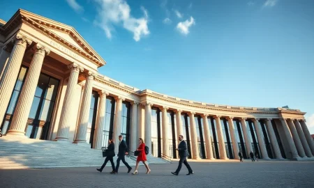 People walking toward a European institutional building in Brussels, where EU Inc statute negotiations are underway
