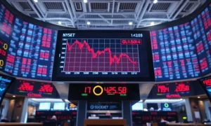 Stock market display showing a downward trend and red numbers indicating an ETF outflow.