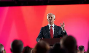 Chancellor John Healey speaking at the Labour party conference in September 2026
