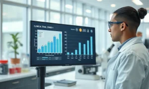 Scientist analyzing clinical trial data in a modern laboratory, representing Jazz Pharmaceuticals' Ziihera study.