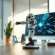 Robot arm and computer monitor in a modern Indian startup office, representing Krafton's tech investments