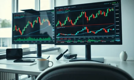 Financial newsroom monitors showing stock charts and market data during the first week of September 2026
