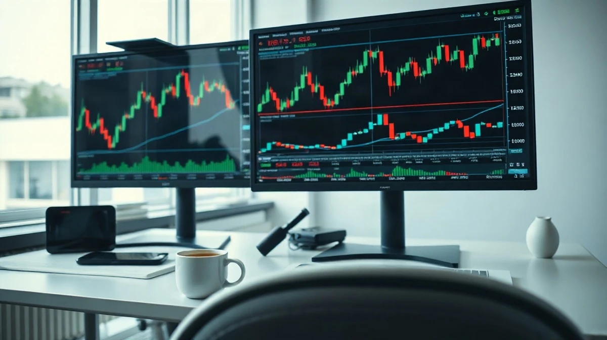 Financial newsroom monitors showing stock charts and market data during the first week of September 2026