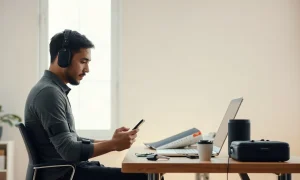 Person wearing body-tracking sensors records everyday movements on a smartphone to generate training data for robots